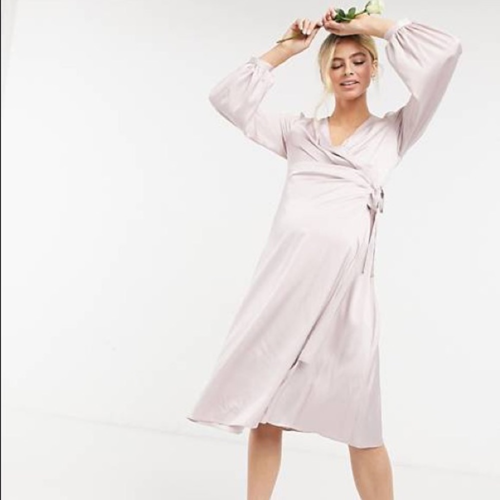 NWT TFNC Maternity Wrap Front Sateen Midi - US 4